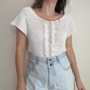 70s White Open Knit Crochet Top